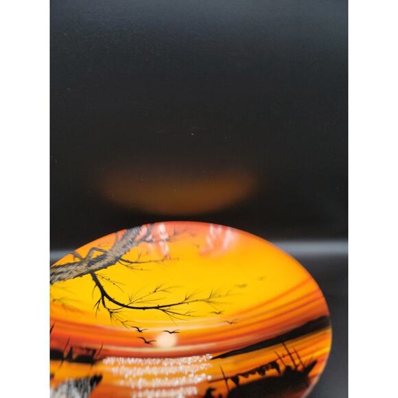 Vietnamese Lacquerware Wall Art Plate Hanging Decor Colorful 8" Orange - Picture 9 of 9